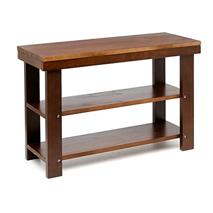 Amazon Basics Sturdy Solid Pine Wood Entryway Bench with Shoe Storage Organizer Rack, Espresso, 10.4"D x 27.56"W x 17.72"H
