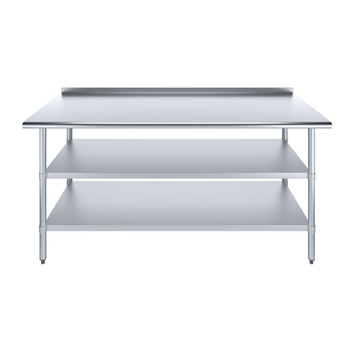 AmGood Stainless Steel Work Table with 1.5" Backsplash and 2 Shelves | Metal Kitchen Food Prep Table | NSF (72" Long x 30" Deep) - size: 72" Long x 30" Deep