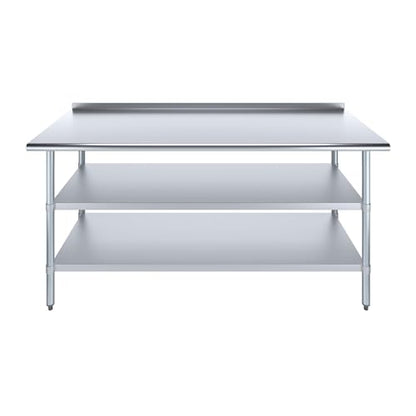 AmGood Stainless Steel Work Table with 1.5" Backsplash and 2 Shelves | Metal Kitchen Food Prep Table | NSF (72" Long x 30" Deep) - size: 72" Long x 30" Deep