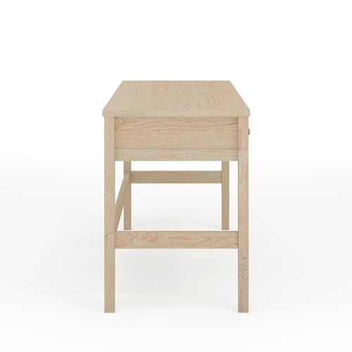 Martha Stewart Rhett Writing Desk with 3 Drawers and Tapered Legs in Light Natural with Antique Bronze Hardware