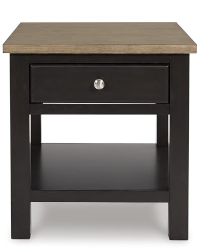 Signature Design by Ashley Drazmine Casual End Table with 1 Lower Shelf, Light Brown & Black - color: Light Brown & Black