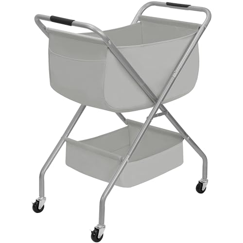 STORAGE MANIAC Collapsible Laundry Cart with Wheels 31.5"H Rolling Laundry Hamper Clothes Basket with Wheels, Canvas Liner Sturdy Steel Frame Folding for Small Narrow Space Easy Storage, Grey - color: Grey, size: 31.5"H with Handle