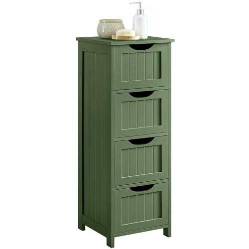 Yaheetech Bathroom Storage Cabinet, 12" W Slim 4-Drawer Design, Green | Narrow Freestanding Organizer for Small Spaces, Beside Toilet or Vanity, Beadboard Tower, 32.5"H, P2 MDF, Water-resistant - color: Green
