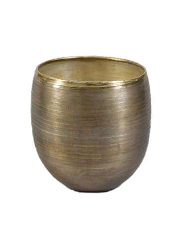 Serene Spaces Living Brass-Toned Aluminum Cachepot Planter – Handcrafted Indoor Plant Pot for Home, Office, or Wedding Decor – Metal Planter for Table Centerpieces – Medium, 13" Diameter & 14" Tall - size: Medium, Single