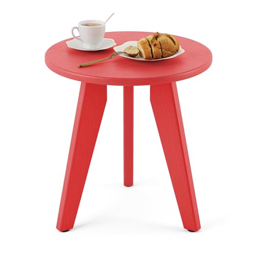 HDPS Outdoor Side Table, Small Round End Table for Outdoor, Red | Outdoor Round Accent Table For Patio,Porch,Garden,Companion to your Chairs, Weather-Resistant, Easy Clean, Quick Assembly - color: Red