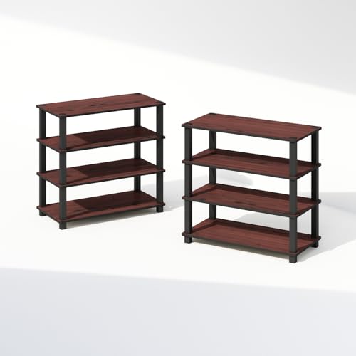 Furinno Turn-N-Tube Storage Shelves Set of 2, 4-Tier Stackable Standing Shelf, Open Corner Shelf, for Organization and Storage, Living Room, Garage, Home Office, Dark Cherry - color: Dark Cherry, size: 4-Tier (Set of 2)