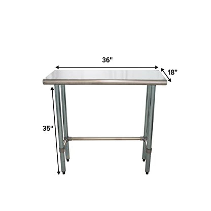 36" x 18" Open Base Stainless Steel Work Table – NSF Certified Commercial Workstation with Galvanized Legs for Kitchens, Food Trucks, Labs & Utility Spaces - size: 36"x18'"