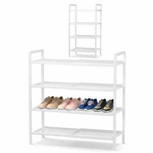 Shoe Rack, Expandable Shoe Rack for Closet, Adjustable Shoe Organizer for Entryway, Shoe Storage Organizer for Door Entrance, Garage, Bedroom (White, 4-Tier) - color: White, size: 4-Tier