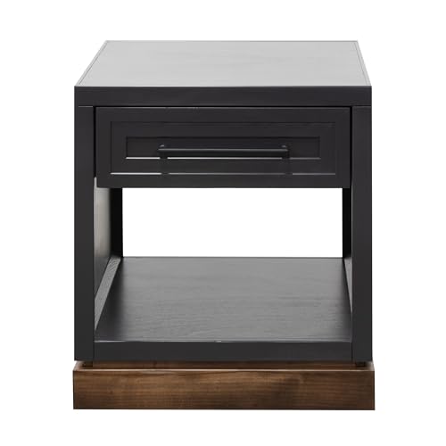 Bridgevine Home 22" Side Table with Drawer and Lower Shelf, Two-Tone Finish | Fully assembled side table with a drawer and lower shelf; compact two-tone design adds storage beside sofas and chairs.