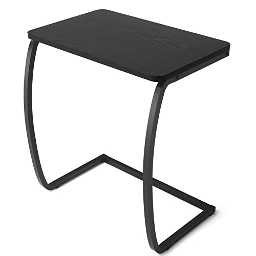 SRIWATANA Side Table, End Table, Vintage C-Shaped Couch Table for Sofa Laptop Coffee Snack, Black - color: Black
