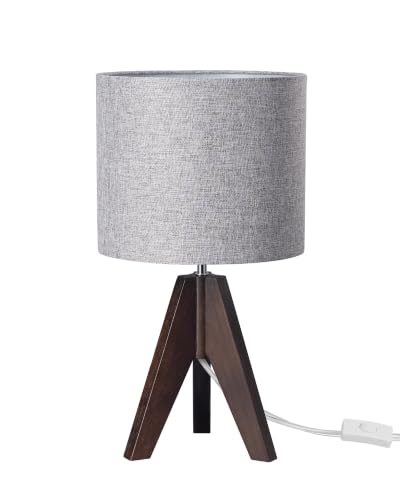 EDISHINE Boho Small Table Lamp, Walnut Color Wooden Tripod Bedside Lamp, Farmhouse Nightstand Lamp for Nursery, Bedroom, Office, Kid Room, Living Room, Grey Linen Lampshade, E26 Socket, 14.2 Inch - color: Walnut Wood Color &Grey Shade