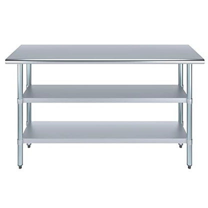 Stainless Steel Work Table with 2 Shelves | Metal Utility Table | Commercial & Residential NSF Utility (Stainless Steel Table with 2 Shelves, 60" Long x 18" Deep) - size: 60" Long x 18" Deep