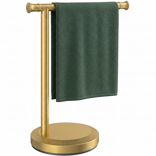 Hoimpro 13" Brushed Gold Stand Hand Towel Holder Bathroom Kitchen Countertop Towel Rack Towel Bar Ring Free Standing Counter T Bath Accessories Freestanding Vanity Sink Hardware Stainless Steel - color: Brushed Gold