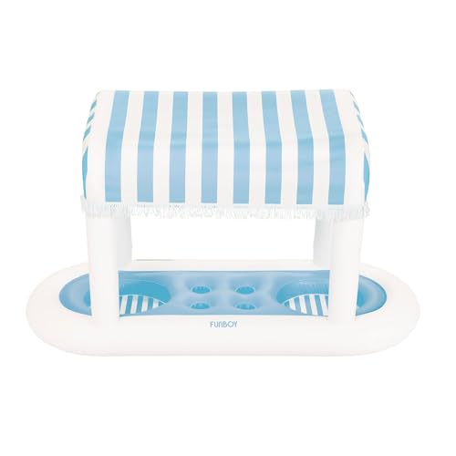 FUNBOY Giant Floating Light Blue Cabana Stripe Drink Station, Removable Fabric Shade with Fringe, Perfect for Parties, Table-Top Decorations and in-Pool Refreshments. - color: Light Blue