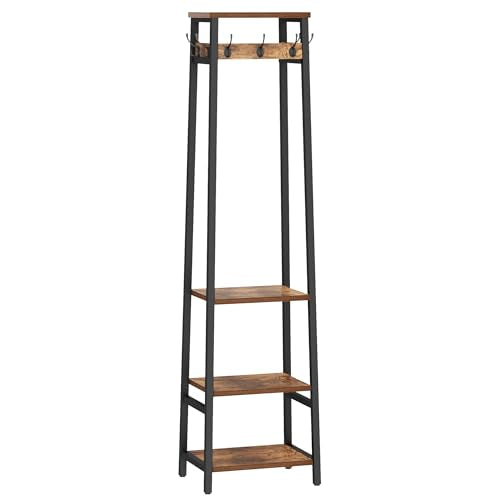 Coat Rack Freestanding, Coat Stand with 3 Shelves and 7 Hooks, Hall Tree Free Standing, Clothes Rack Stand Organizer, Industrial Style, Rustic Brown and Black - color: Rustic Brown and Black, style: 3 Shelves