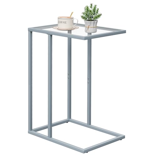 End Table,C Shaped Side Table for Sofa,Glass Couch Tray Snack Dinner Table for Living Room, Bedroom,TV Tray Table for Small Space,Living Room, Bedroom,Easy Assembly (Gray) - color: Grey