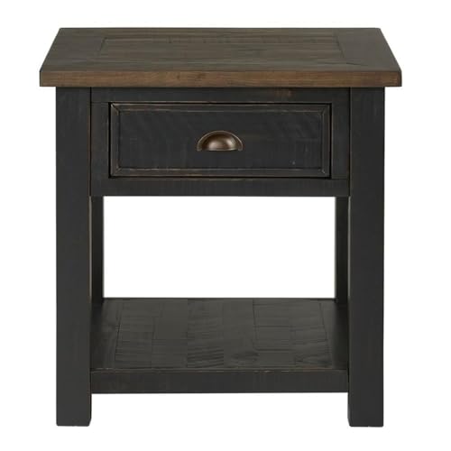 Martin Svensson Home Monterey Solid Wood End Table, Black and Brown | Farmhouse Rustic, Coastal Side Table, Drawer and Shelf - color: Black With Brown Top