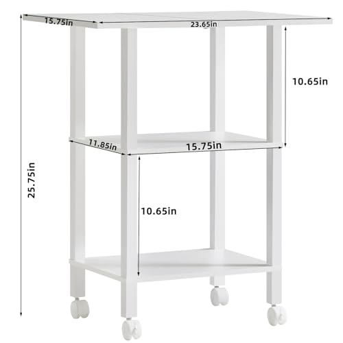YUFAM 3 Tier Home Printer Stand with Storage, White | Wooden Mobile Printer Table Shelf, Rolling Printer Cart Shelf with Lockable Wheels fit Fax Machine, Scanner - color: White, size: 15.75"D×23.65"W×25.7"H