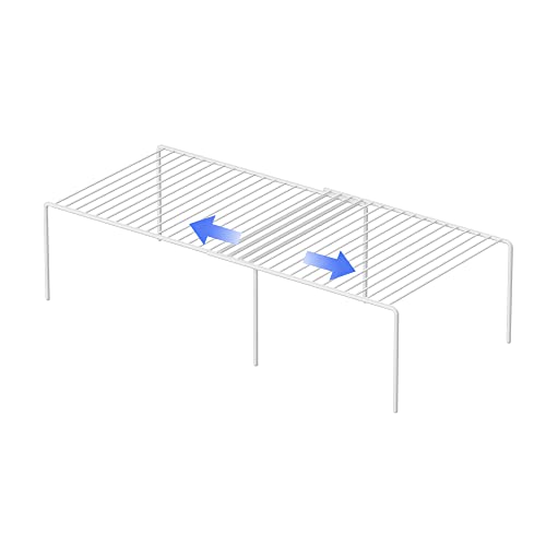 Redrubbit Cabinet Storage Shelf Rack, Expandable Metal Rustproof Kitchen Counter and Cabinet Shelf, Storage Rack Organizer Space Saver for Kitchen, Fridge, Cabinet, Bathroom, White - color: White