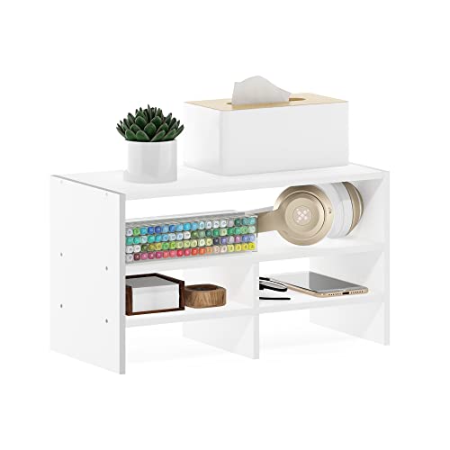 Furinno Hermite Desk Top Organizing Shelf Bookcase, White | Desktop Office Organization Racks with Open Shelves, Desk Top Display Book Shelf, for Paper, Office Supplies, Magazine - color: White, size: 16.4-Inch