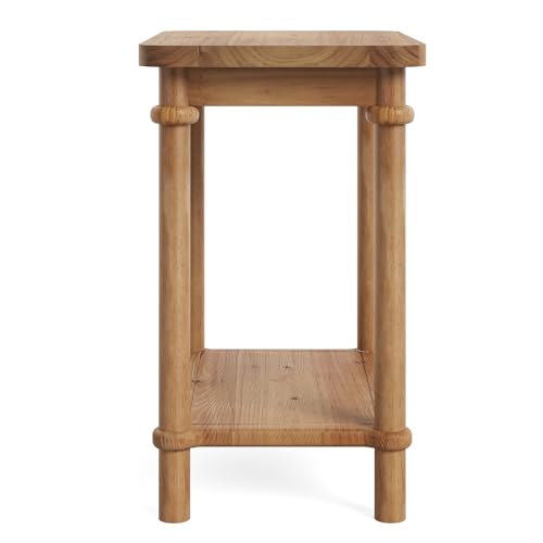LITTLE TREE Solid Wood End Table, 25.6 H Narrow Side Table w/2-Tier Shelves, Narrow End Table with Round Edges, Small Wood Side Tables for Living Room Bedroom Bathroom Entryway(15.75" D x 23.62" W)