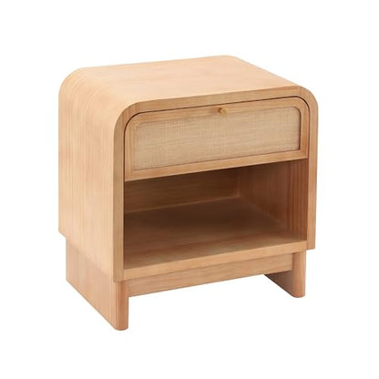 Christopher Knight Home Louisa Modern Nightstand with Open Shelf & Drawer, Wooden Small Night Stand, Bedside Table/End Table for Bedroom/Living Room, Storage Cabinet with Curved Design, Natural