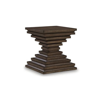Signature Design by Ashley Hannodream End Table, No Assembly Required, Contemporary Pedestal Wood Accent Table for Living Room Sofa, Warm Brown, 22" W - color: Warm Brown