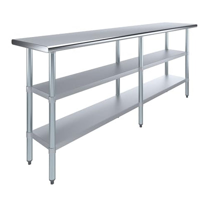 Stainless Steel Work Table with 2 Shelves | Metal Utility Table | Commercial & Residential NSF Utility (Stainless Steel Table with 2 Shelves, 84" Long x 18" Deep) - size: 84" Long x 18" Deep