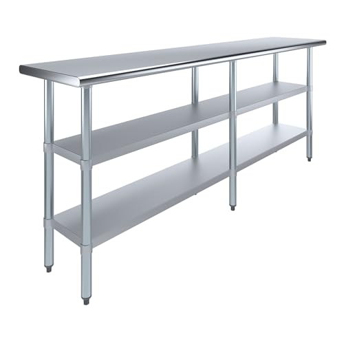 Stainless Steel Work Table with 2 Shelves | Metal Utility Table | Commercial & Residential NSF Utility (Stainless Steel Table with 2 Shelves, 84" Long x 18" Deep) - size: 84" Long x 18" Deep