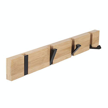 JSVER Wooden Coat Hooks Coat Rack Wall Mounted, Modern Coat Rack, Space-Saving Coat Hook with 4 Standard Retractable Hooks Hat Coat Hook for Entryway, Hallway, Bathroom, Living Room, Bedroom - size: 15.8 Inch 4 Hooks
