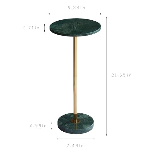 Premium Small Round Natural Marble Stone Pedestal Side Table, End Table, Mini Drink Table with Upgraded Weighted Marble Base, for Livingroom, Bedroom, Bathroom, Balcony, Small Spaces (Emerald Green)