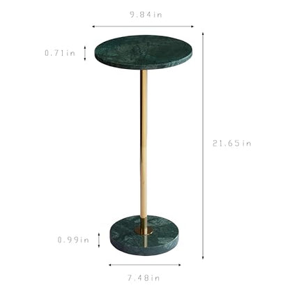 Premium Small Round Natural Marble Stone Pedestal Side Table, End Table, Mini Drink Table with Upgraded Weighted Marble Base, for Livingroom, Bedroom, Bathroom, Balcony, Small Spaces (Emerald Green)