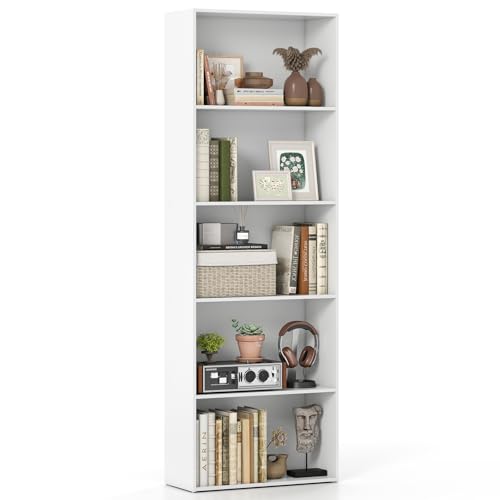 Giantex 5-Tier Bookshelf, Freestanding Tall Bookcase with 5 Open Compartments, Modern Storage Organizer, Display Shelving Unit for Living Room, Bedroom, Home Office, White - color: White, size: 23" x 9.5" x 67.5"