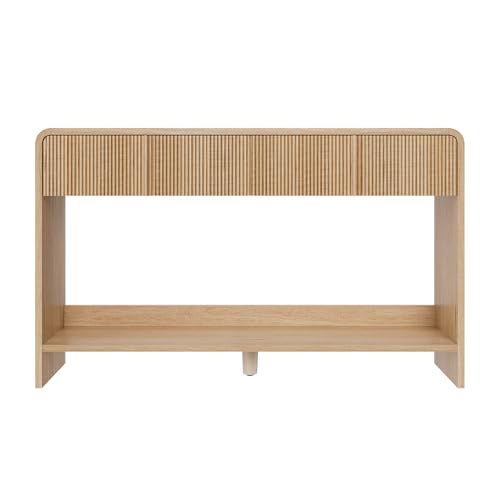 AMERLIFE 45" Fluted Entryway Console Table with 2 Drawers and Open Shelf | Modern Entryway Table, Rounded Edges, Wood Sofa Table for Hallway, Foyer, Behind Couch, Living Room, Natural Oak - color: Natural Oak - Fluted Panel, size: 45"