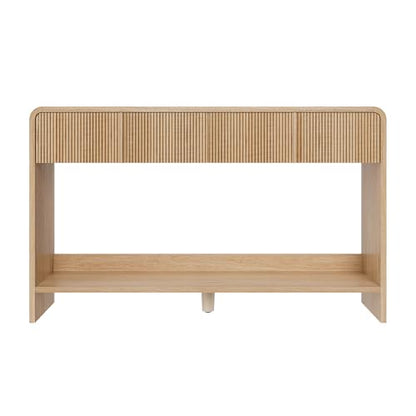 AMERLIFE 45" Fluted Entryway Console Table with 2 Drawers and Open Shelf | Modern Entryway Table, Rounded Edges, Wood Sofa Table for Hallway, Foyer, Behind Couch, Living Room, Natural Oak - color: Natural Oak - Fluted Panel, size: 45"