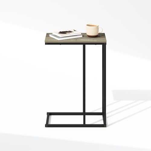 Furinno C-Shaped Side Table, Metal Frame End Table, Night Stand, Bedside Table, for Living Room, Bedroom, French Oak Grey - color: French Oak Grey, size: C-Shaped with Metal Frame