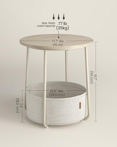 VASAGLE LILEA Collection - Small Round Side End Table, Modern Nightstand with Fabric Basket, for Living Room, Bedroom, Set of 2, Cream White ULET225LL01S - color: Cream White, size: Round + 2 pack
