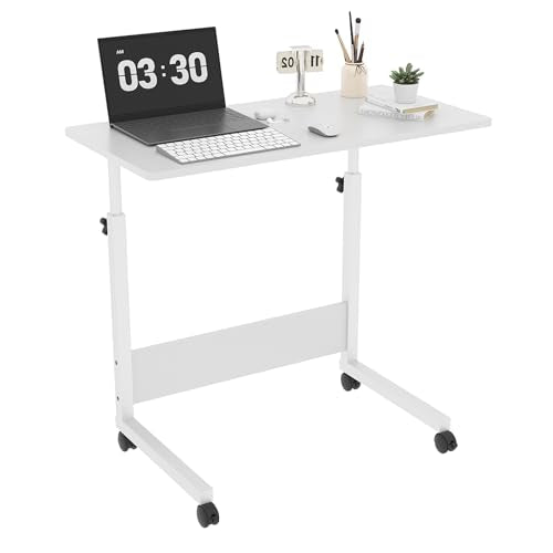 FCH Portable Computer Workstation, Standing Desk Adjustable Height, Small Computer Desk w/Rolling, Sit Stand Laptop Desk TV Tray for Bed Sofa Hospital Reading Eating, Rustic Brown, 23.6" - color: White, size: 31.5+Baffle Plate