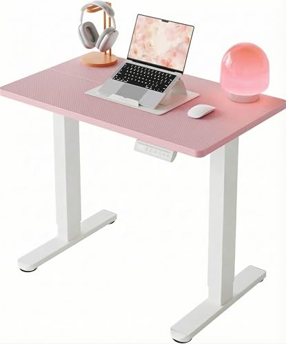 HUANUO 32" Small Electric Standing Desk Adjustable Height, 4 Memory Height Settings, Sit Stand Up Desk for Home Office & Computer Workstation, Pink - color: Pink, size: 32" X 19"