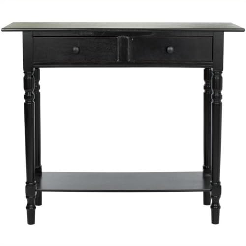SAFAVIEH Home Collection – Rosemary Distressed Black Console Table with Drawers & Shelf, Classic Contemporary Storage Console, Turned Leg Design (AMH5705B) - color: Distressed Black