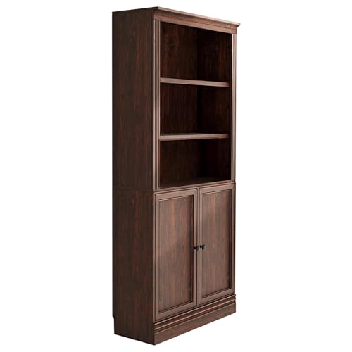 JAHRSTIM Halston Bookcase with Doors, 5-Tier Tall Storage Shelf, Adjustable Shelving Unit Closet Organizer and Storage for Living Room Home Office Bedroom, Modular Bookcase Bookshelf with Doors - color: Dark Cherry, size: Standard w/Doors