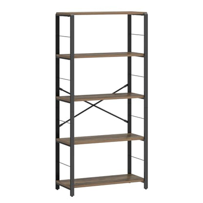 FOLUBAN 5 Tier Tall Bookshelf, Industrial Bookshelves and Bookcases, Modern Rustic Wood and Metal Book Shelf for Bedroom, Living Room and Home Office, Oak - color: Oak, size: 5-Tier