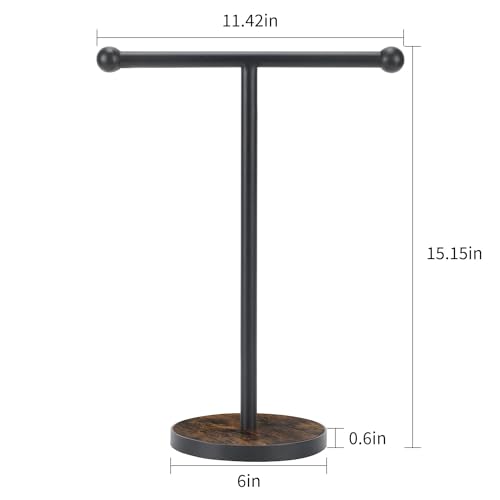YINMIT Towel Holder Stand, T-Shape Height 15” Wood Countertop Hand Towel Stand, Hand Towel Racks with Heavy Base for Bathroom Kitchen Countertop Vanity - color: Brown 1 Tier