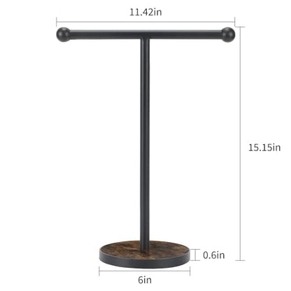 YINMIT Towel Holder Stand, T-Shape Height 15” Wood Countertop Hand Towel Stand, Hand Towel Racks with Heavy Base for Bathroom Kitchen Countertop Vanity - color: Brown 1 Tier