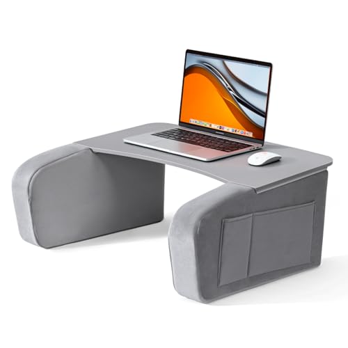 OPTIXCELL Lap Desk for Adults with Arm Rests, Ergonomic Laptop Pillow Stand | 23.7"x12.3" Large Desktop, Supports 44lbs, Memory Foam Armrests, for Bed Couch Floor Work Reading Gaming Eating - color: Gray