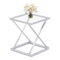 Square End Table with Tempered Glass Top, Stylish X-Shaped Metal Frame, Living Room Coffee Table, Sofa Side Table, Accent Tables for Small Spaces, Modern Bedside Table for Bedroom (Silver) - color: Silver, style: Style 3