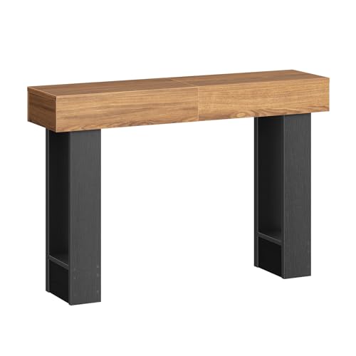 HOOBRO 63 Inch Console Table, Entryway Table with Expandable Tabletop, Long Sofa Table Behind Couch Table for Living Room, Hallway, Foyer, Black and Walnut BH176XG01