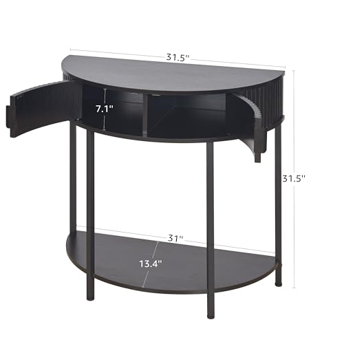 unipaws Half Moon Console Table with Drawer Storage, Narrow Entryway Table | Hidden Cabinet & Lower Shelf, Modern Semi-Circle Hallway Table for Living Room, Small Spaces (31.5" Width) - style: Drawer Storage