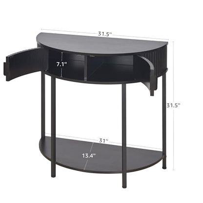 unipaws Half Moon Console Table with Drawer Storage, Narrow Entryway Table | Hidden Cabinet & Lower Shelf, Modern Semi-Circle Hallway Table for Living Room, Small Spaces (31.5" Width) - style: Drawer Storage