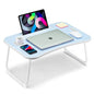 Foldable Lap Desk, Laptop Bed Desk, Portable Lap Table, Laptop Bed Table with Cup Holder & Tablet Slot & Lifting Handle for Working Writing Drawing & Eating - Blue - color: Blue